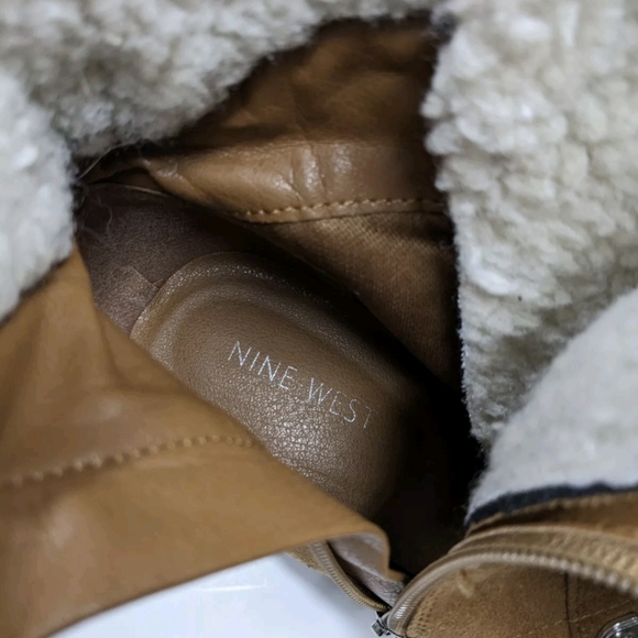 Nine West Peer 2 Sherpa Cuff Ankle Boots 9 M Construction Boot Look Heeled - Picture 5 of 14